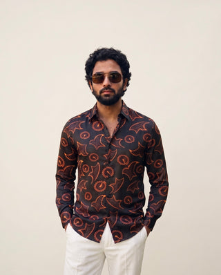 Laaksha Print Silk Shirt — Black