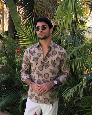 Laaksha Print Silk Shirt — Beige - Celeste Mendis