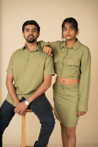 Cropped Shirt in Olive Green