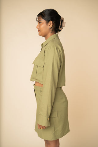 Cropped Shirt in Olive Green