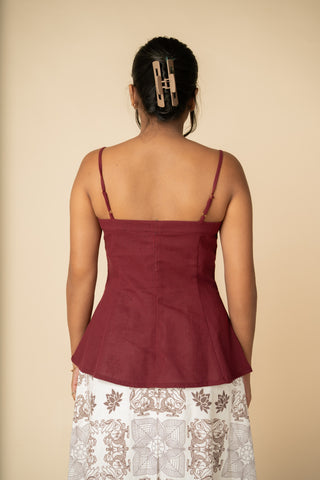 Flared Peplum Top in Burgundy