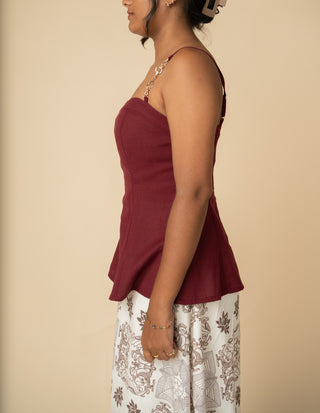 Flared Peplum Top in Burgundy