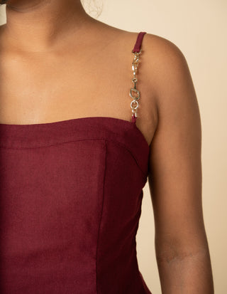Flared Peplum Top in Burgundy