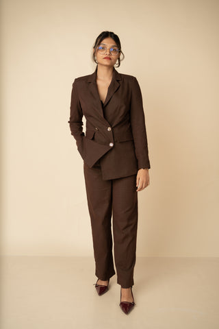 Structured Power Blazer in Dark Brown