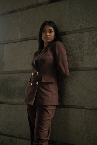 Structured Power Blazer in Dark Brown