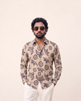 Laaksha Print Silk Shirt — Beige